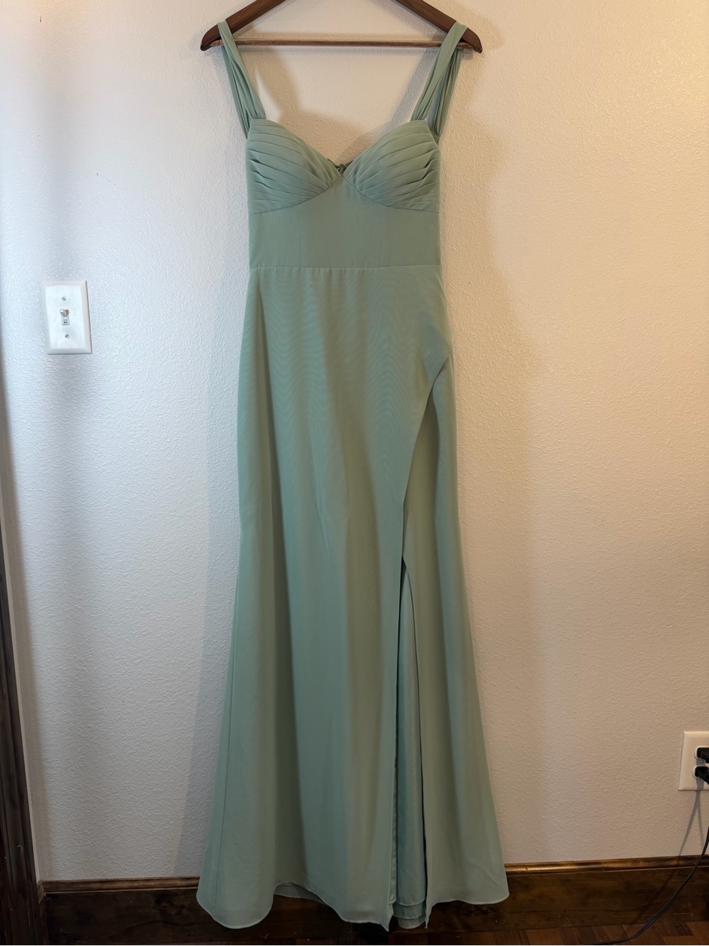 Azazie Sage Green Maxi Dress with Sweetheart Bodice & Slit - Size A2